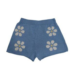Moon & Madison Light Blue Knit Floral Pattern Women's Shorts XS, NWT.
